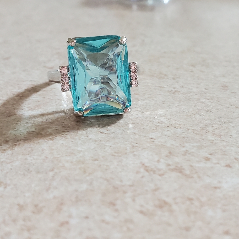 Large Aquamarine Color Ring